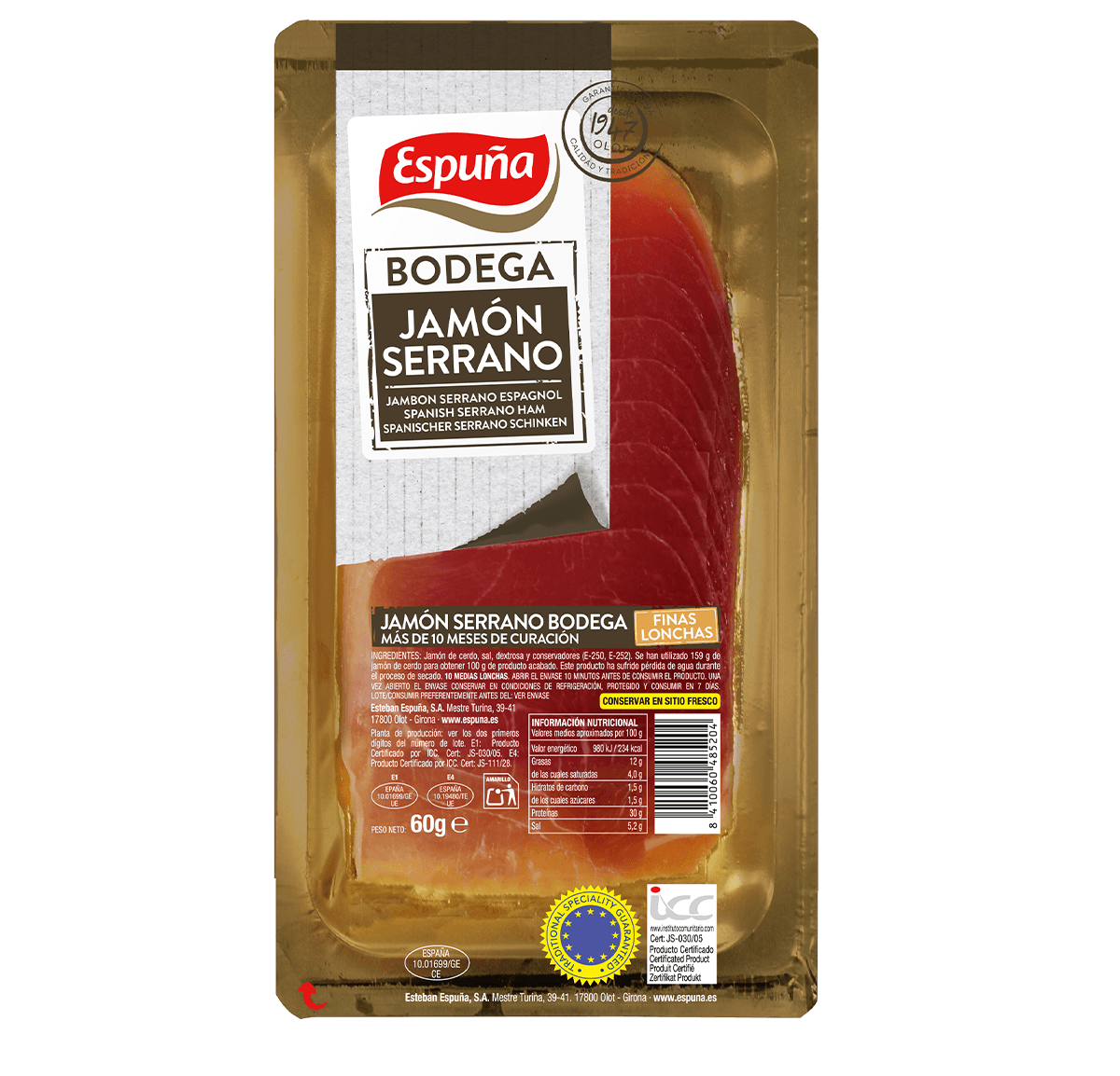 Serrano schinken geschnitten - halbe scheiben 60g