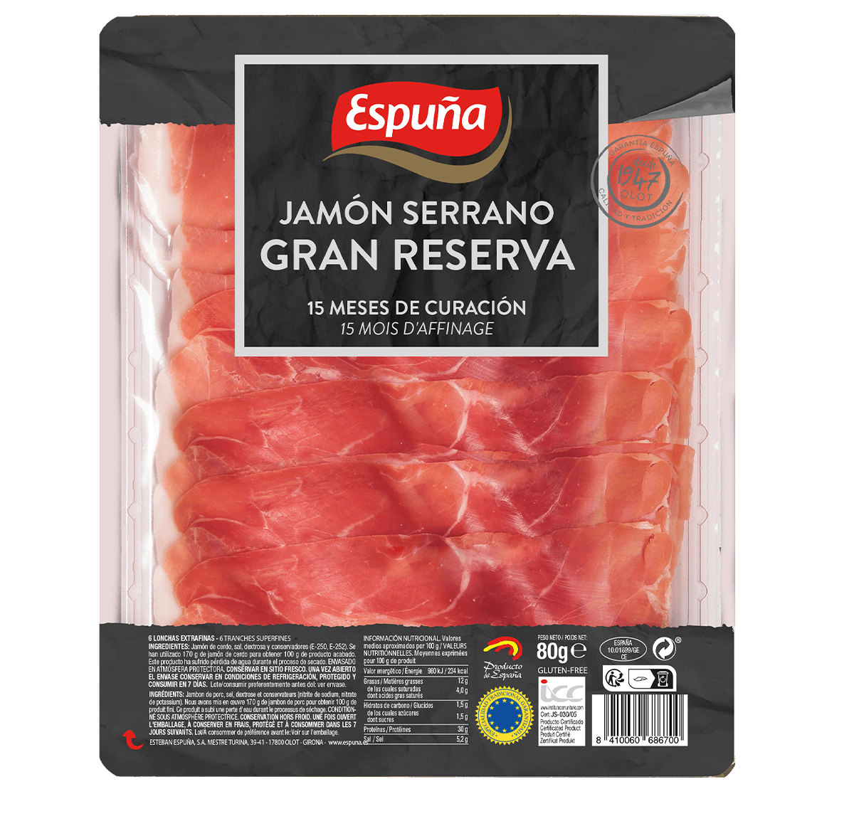 Serrano schinken gran reserva geschnitten 80g (15 monate)