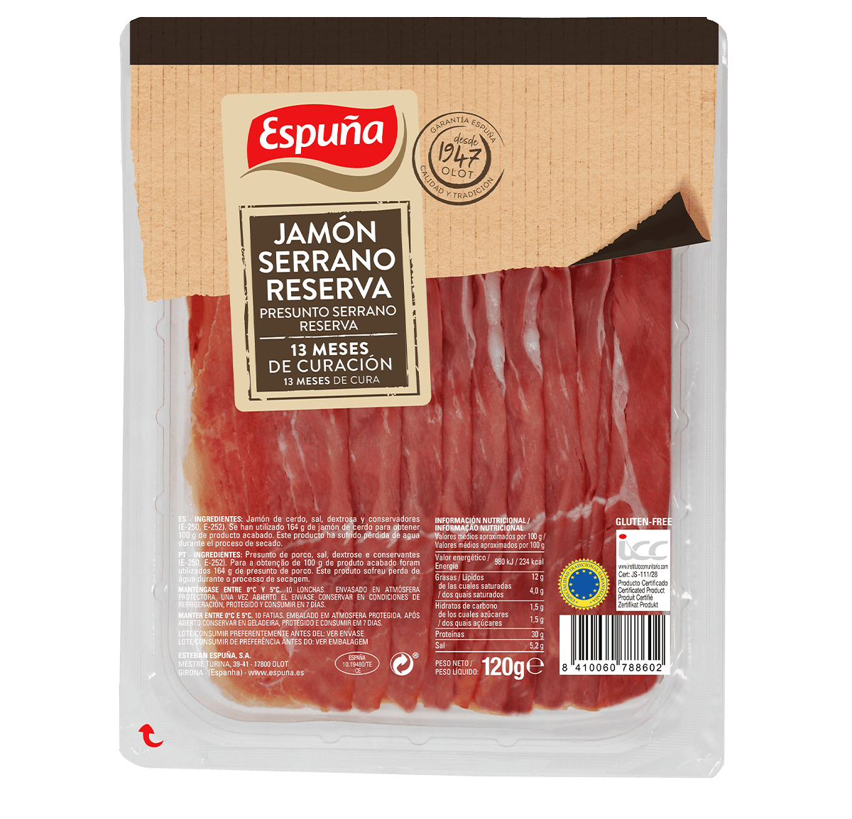 Serrano schinken reserva geschnitten 120g (13 monate)